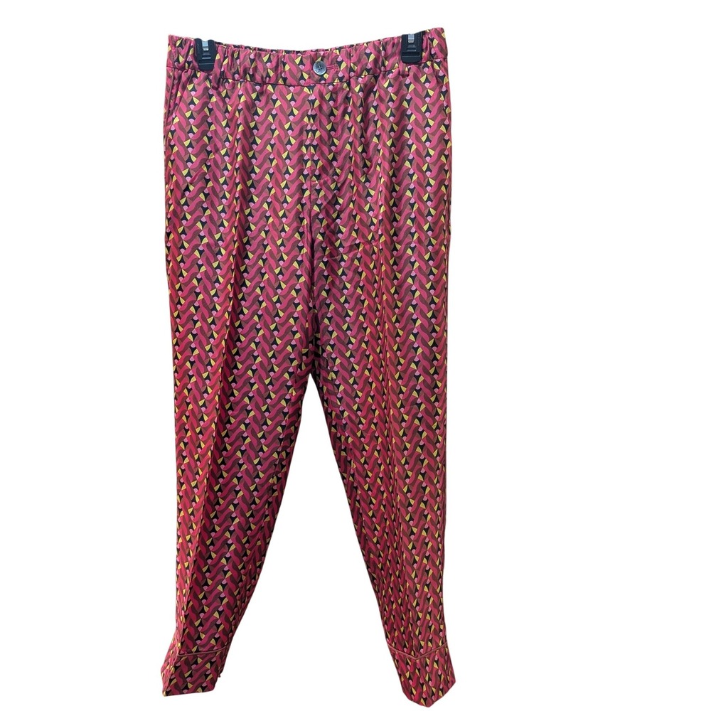 J.Crew Collection 100% Silk Pink Geometric Print Tapered Pants 4 Elevated Luxury